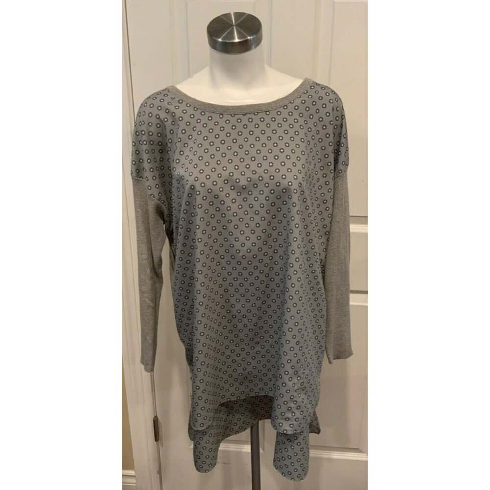 Lauren Ralph Lauren Gray & Blue Geometric Print Shirt Sweater, Size 1X